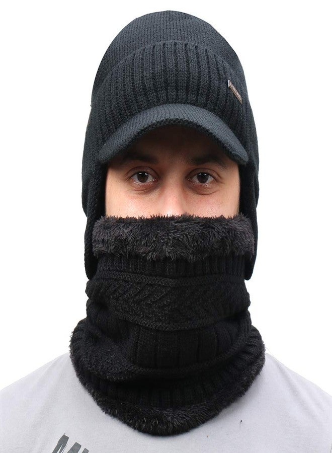 CAMOLAND قبعة شتوية من الصوف بنسبة 30% مع واقي للوجه وأغطية للأذنين للرجال، طقم قبعة ووشاح من الصوف للاستخدام الخارجي - Image 2